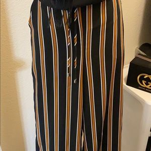 Wide leg strip pants